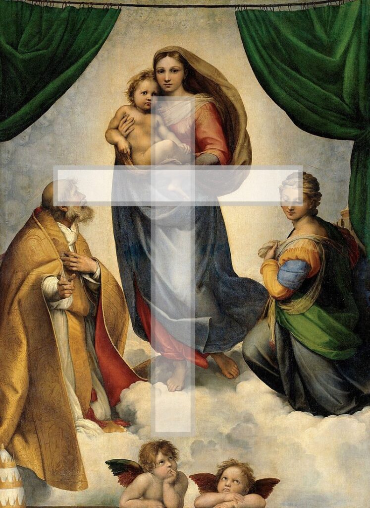 システィーナの聖母の天使 ヴィンテージ ステンドグラス ラファエロ・サンティ